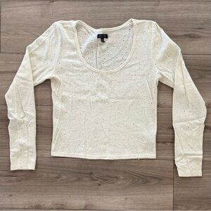 American Eagle Outfitters Cream Fitted Crop Blouse